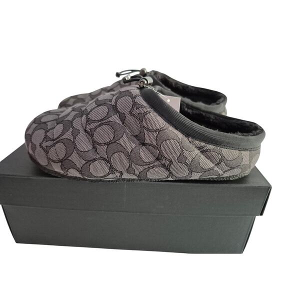 Coach Men Signature Jacquard Slipper Size 7.5 D Grey Leather - Picture 1 of 7